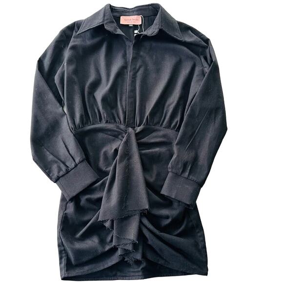Rayana Bacha Ipanema Mini Dress Black Size 36 NEW Long Sleeve Draped Front - Picture 3 of 9
